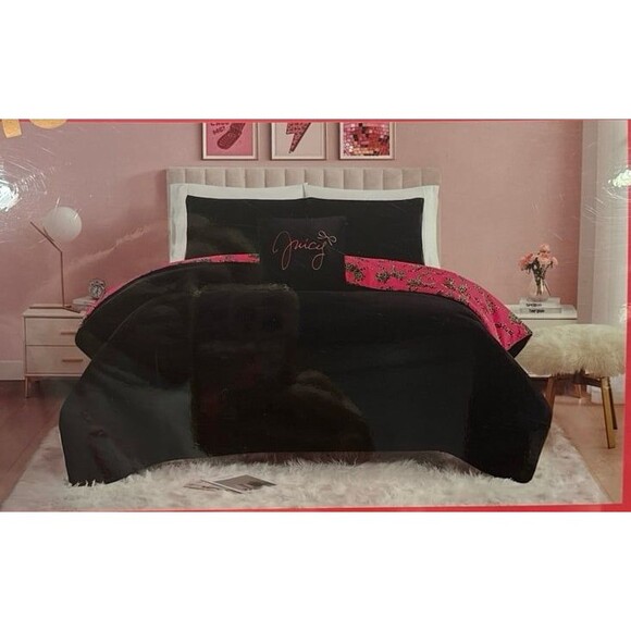 Juicy Couture Cheetah Bow Comforter Set, 4 piece Bed Set, Queen - Picture 1 of 6
